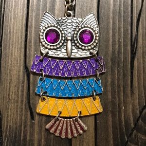 Drop owl colorful hand painted necklace